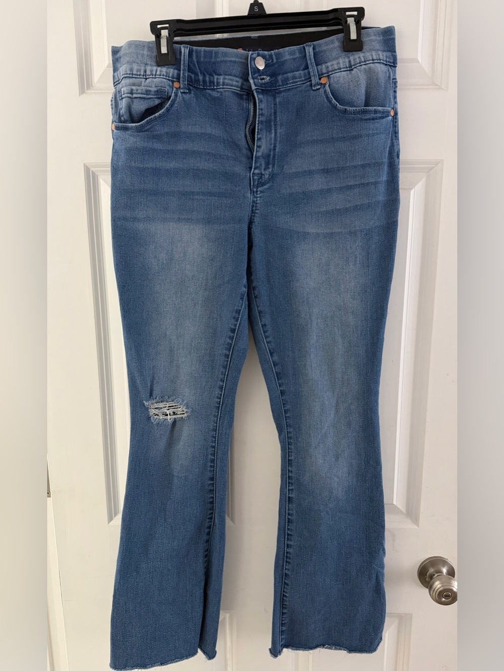 Indigo Poppy Jeans Women Sz 14 Elastic Waist Tummy Control Stretch Straight Slit